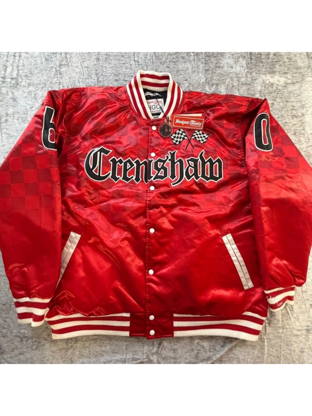 Headgear Classics Men's Red 6XL Crenshaw Satin Varsity Bomber Jacket